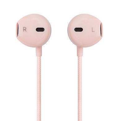 Wired Headphones With Microphone, 3.5mm Half In Ear W In Line Controller, Pink