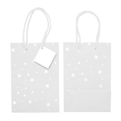24 Pack Paper Gift Bags With Handles, 4 Silver Foil Designs, 7.9 X 5.5 X 2.5 In