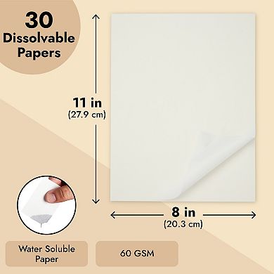 30 Sheets, Water Soluble Dissolving Paper, Letter Size, 8.5 X 11 In