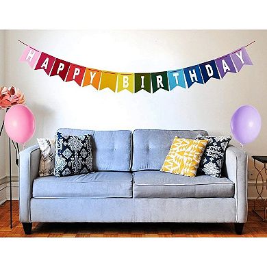 8 Feet Rainbow Happy Birthday Banner With 3 Felt Pennant Flag Banners (6 Feet)