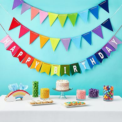 8 Feet Rainbow Happy Birthday Banner With 3 Felt Pennant Flag Banners (6 Feet)