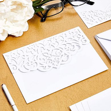 White Laser Cut Wedding Invitations With Envelopes (7.15 X 4.95 In, 24 Pack)