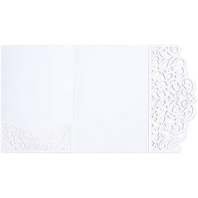 White Laser Cut Wedding Invitations With Envelopes (7.15 X 4.95 In, 24 Pack)