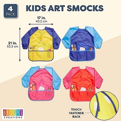 Kids Art Smocks, Waterproof Aprons With 3 Pockets For Painting, Ages 3-8 (4 Pcs)