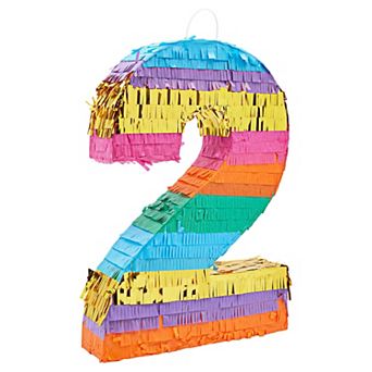 Small Fiesta Number 2 Pinata For Kid's 2nd Birthday Decorations, 11 X 16.5 X 3"