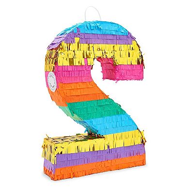Small Fiesta Number 2 Pinata For Kid's 2nd Birthday Decorations, 11 X 16.5 X 3"