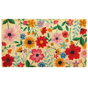 Natural Coco Coir Door Mat, Spring Wildflowers, Spring Decor, 17 X 30 in