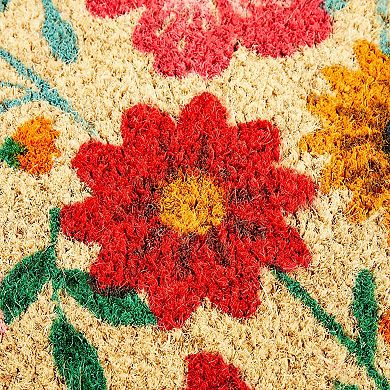 Natural Coco Coir Door Mat, Spring Wildflowers, Spring Decor, 17 X 30 Inches