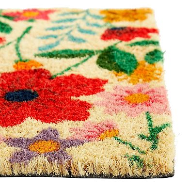 Natural Coco Coir Door Mat, Spring Wildflowers, Spring Decor, 17 X 30 Inches