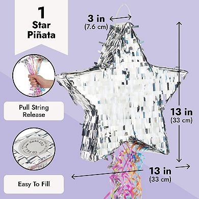 Pull String Star Pinata For Gender Reveal Decorations, Silver, 13x13x3 In