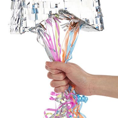 Pull String Star Pinata For Gender Reveal Decorations, Silver, 13x13x3 In
