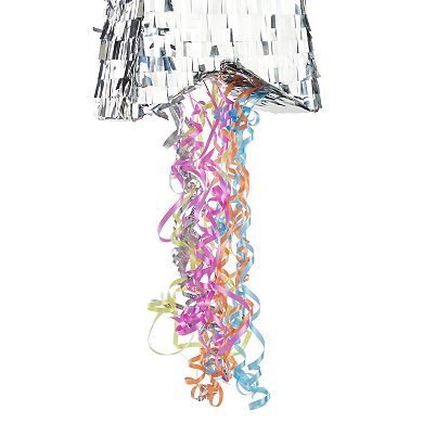 Pull String Star Pinata For Gender Reveal Decorations, Silver, 13x13x3 In
