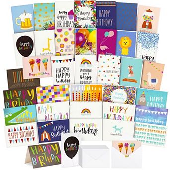 144 Pack Happy Birthday Cards In 36 Designs, Blank Inside With Envelopes, 4x6 In