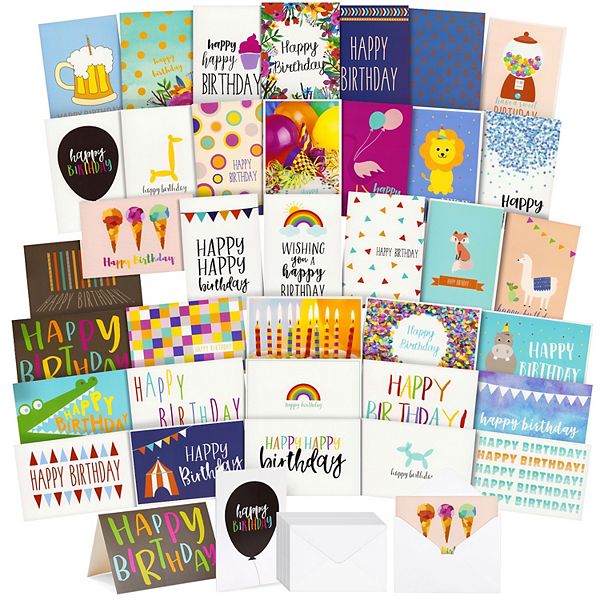 144 Pack Happy Birthday Cards In 36 Designs, Blank Inside With