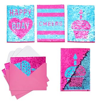 Sequins Happy Birthday Cards And Envelopes, Cupcake Designs (set Of 3)