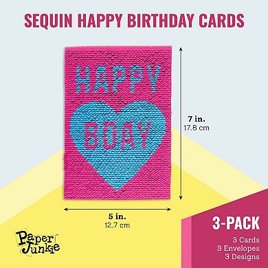 Sequins Happy Birthday Cards And Envelopes, Cupcake Designs (set Of 3)