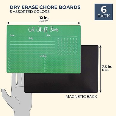 6 Pack Dry Erase Chore Chart For Kids Adults In 6 Colors, Weekly Daily 12x7.5”