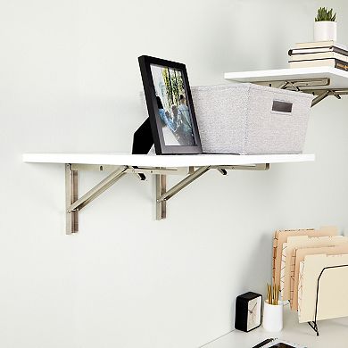 2x Folding Shelf L Brackets with Locking Hinge, Wall Mounted, 14 x 6.5"
