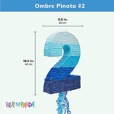 Number 2 Pull String Pinata, Blue 2nd Birthday Decorations For Boys, 16.5x11.5"
