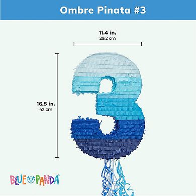 Number 3 Pull String Pinata for 3rd Birthday Decorations, Blue, 16.5"x3"x11.5"