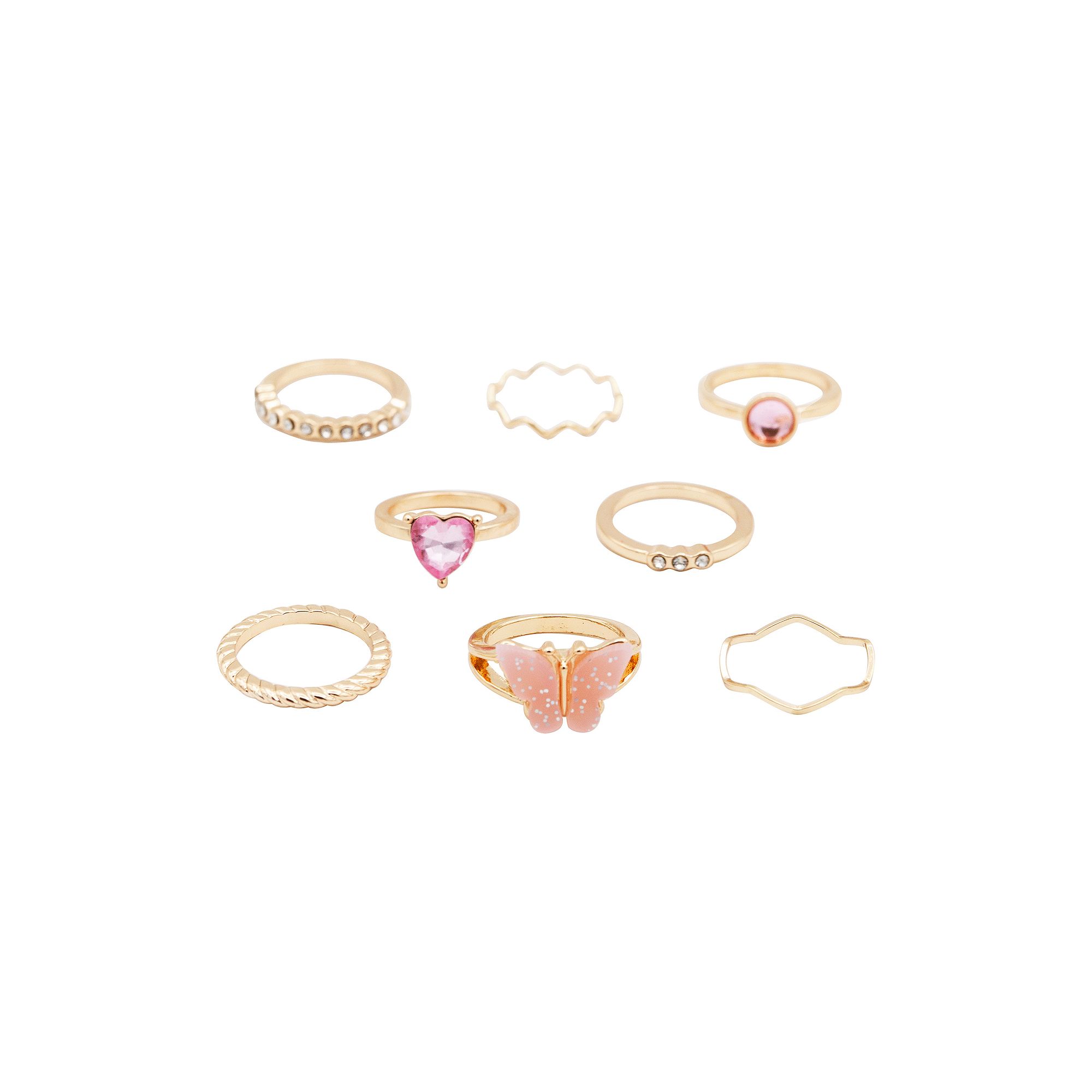 Girls Limited Too 8-Piece Ring Set, Girls, Gold Butterfly