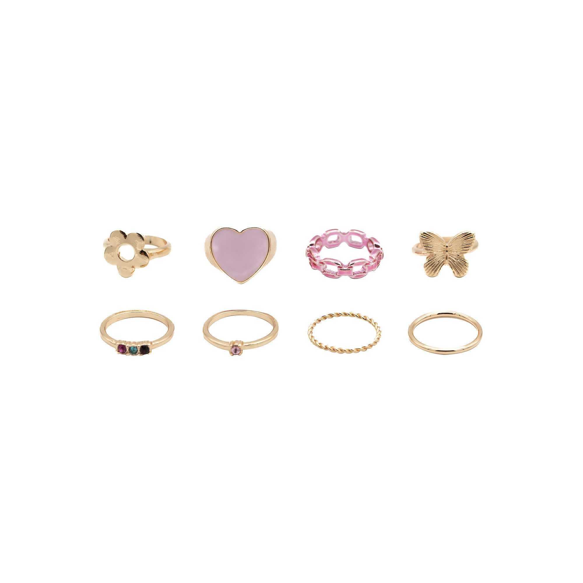 Girls Limited Too 8-Piece Ring Set, Girls, Gold Heart