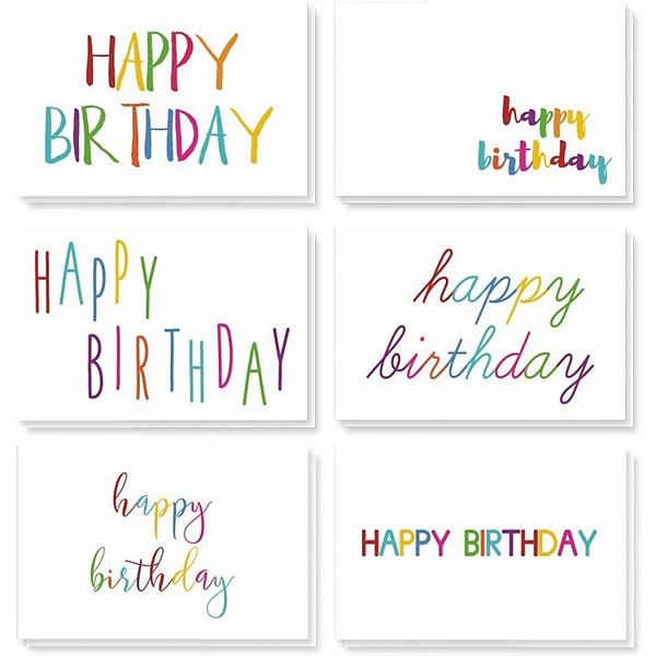 48 Pack Blank Birthday Cards With Envelopes For Kids, Adults, 6 Designs