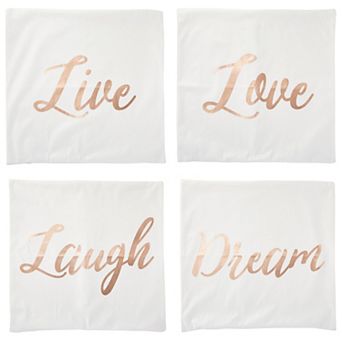 Set Of 4 Throw Pillow Covers 20x20", Rose Gold Live Laugh Love Decor Couch Case