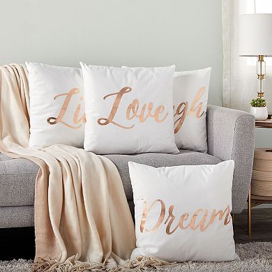 Set Of 4 Throw Pillow Covers 20x20", Rose Gold Live Laugh Love Decor Couch Case