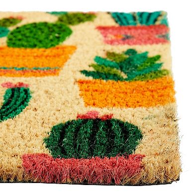 Juvale Natural Coco Coir Door Mat With Cactus Design For Outside, 17 X 30 Inch