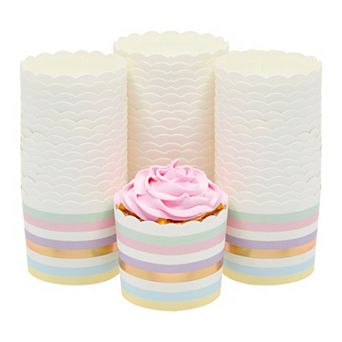50-pack Striped Cupcake Liners, Pastel Paper Baking Cups For Muffins, 2.2 In