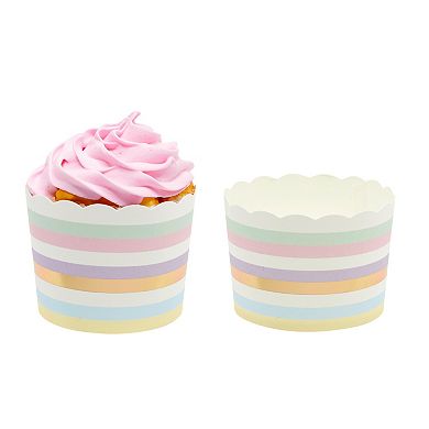 50-pack Striped Cupcake Liners, Pastel Paper Baking Cups For Muffins, 2.2 In