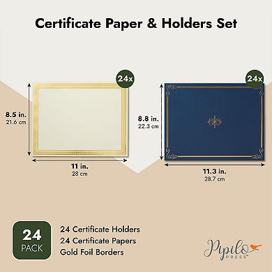 24 Certificate Holders & 24 Certificate Paper Certificate Kit 11.3 X 8.8"