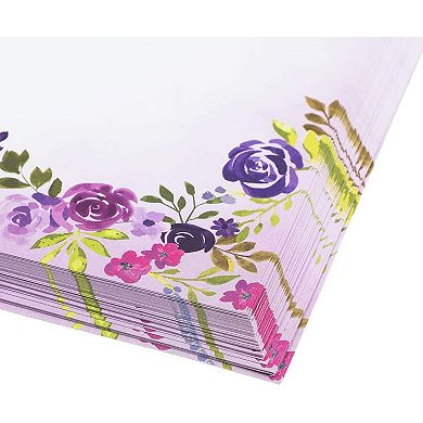 48-sheet Stationery Paper Letter Sized And 48-count #10 Envelopes, Floral Purple