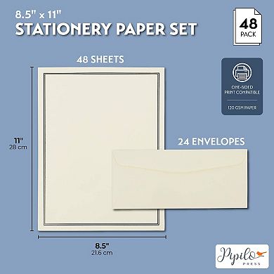 72 Pc Stationery Set For Writing Letters, 48 Paper Sheets, 24 Envelopes, 8.5x11
