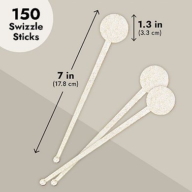 150 Pck Gold Glitter Swizzle Sticks For Cocktails, 7 Inch Plastic Drink Stirrers
