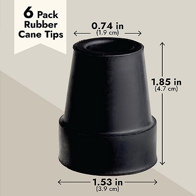 6 Pieces 3/4" Black Rubber Replacement Tip Cap For Hiking Stick, Cane, Walker