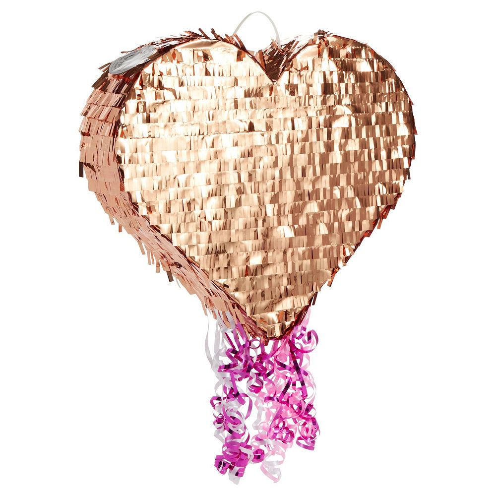 Small Pull String Heart Pinata For Valentine’s, Rose Gold Foil Decorations
