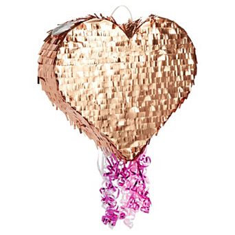Small Pull String Heart Pinata For Valentine’s, Rose Gold Foil Decorations