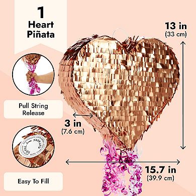 Small Pull String Heart Pinata For Valentine’s, Rose Gold Foil Decorations