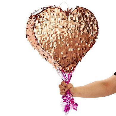 Small Pull String Heart Pinata For Valentine’s, Rose Gold Foil Decorations