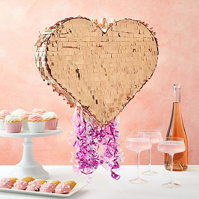 Small Pull String Heart Pinata For Valentine’s, Rose Gold Foil Decorations