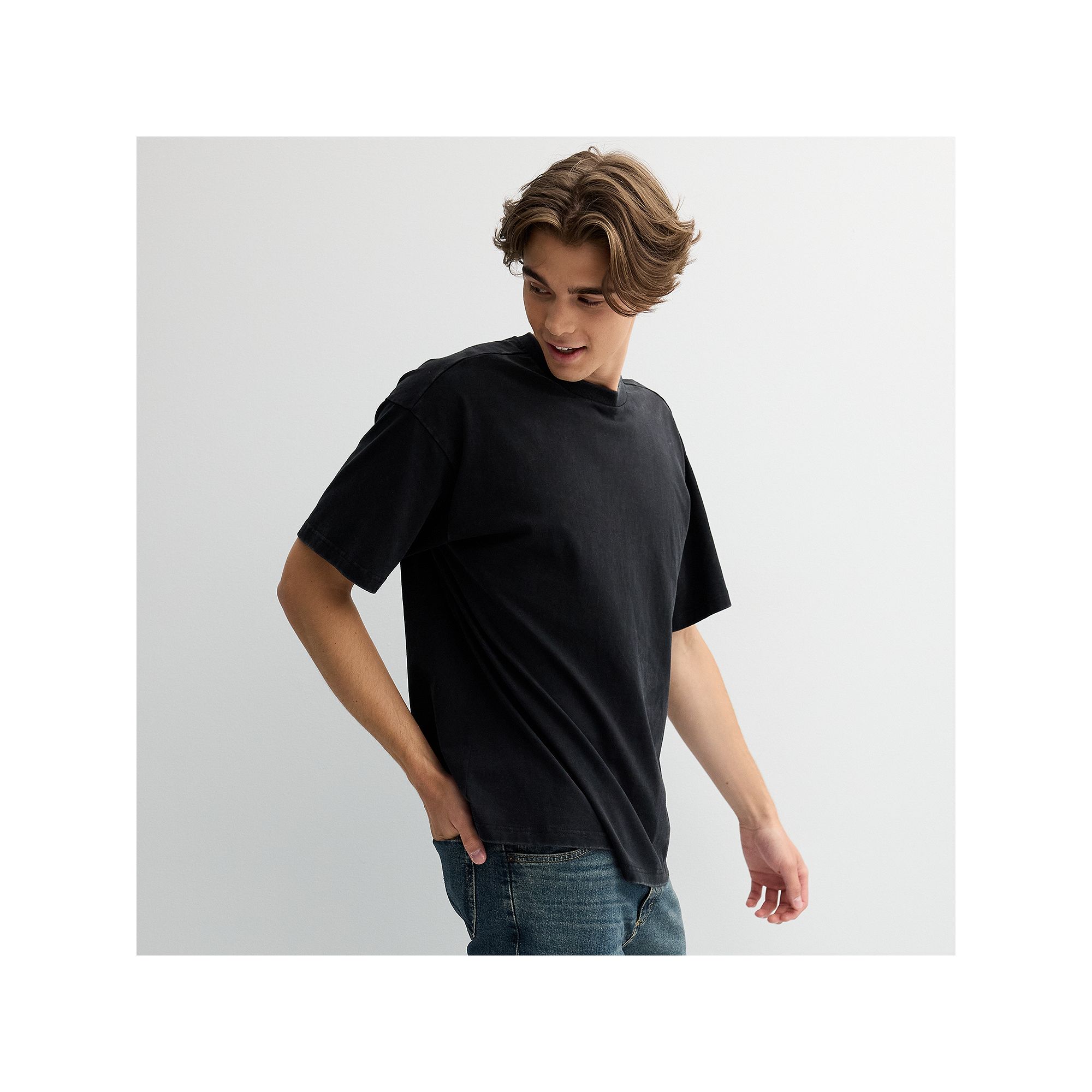 Mens Hollywood Short Sleeve Oversized Tee, Size: Large, Mineral Wash Black