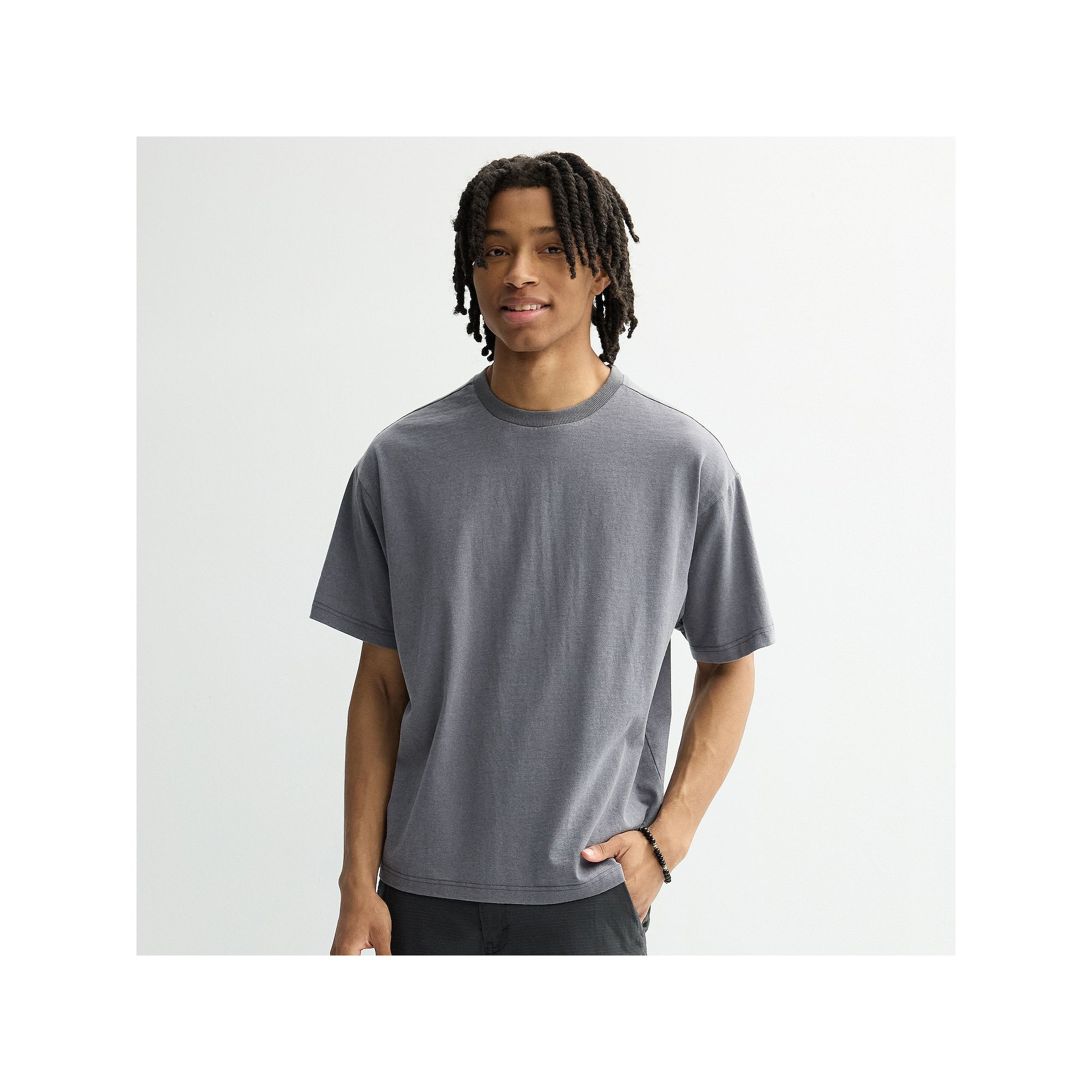 Mens Hollywood Short Sleeve Oversized Tee, Size: Large, Mineral Wash Gray