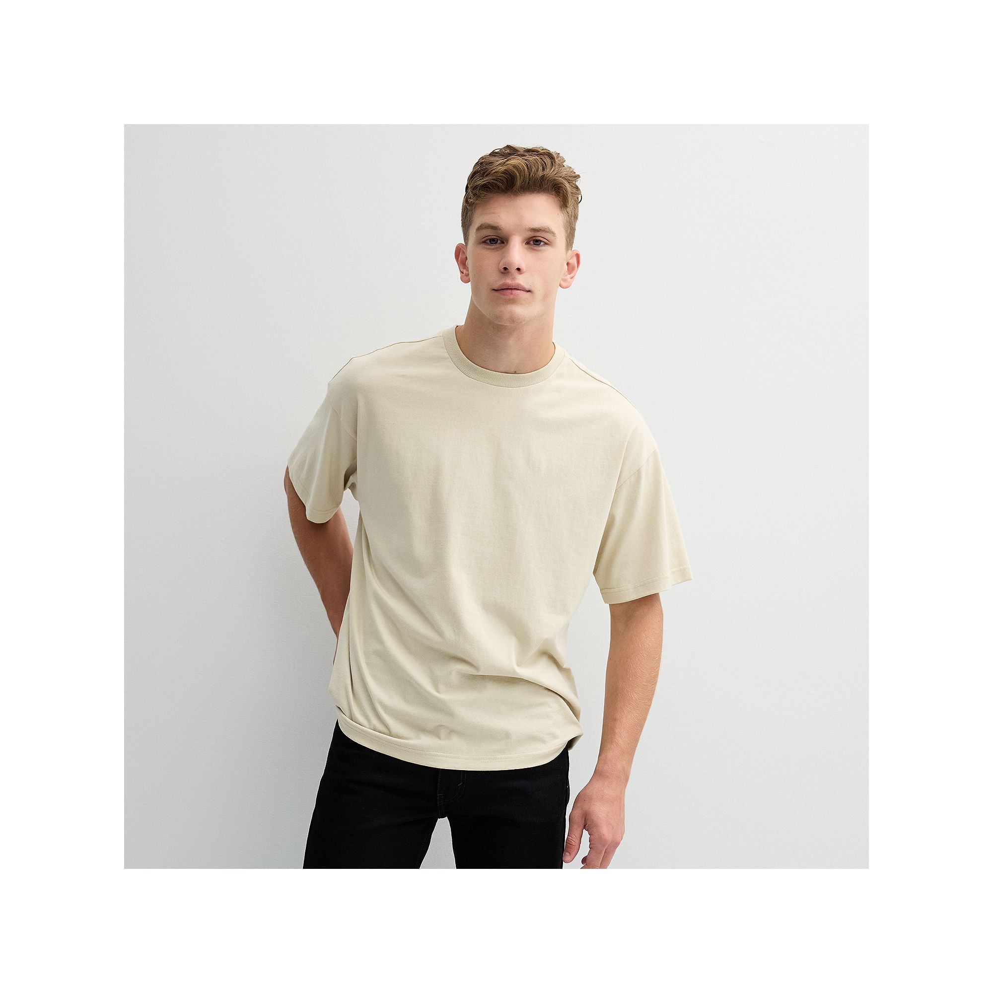 Mens Hollywood Short Sleeve Oversized Tee, Size: Large, Natural