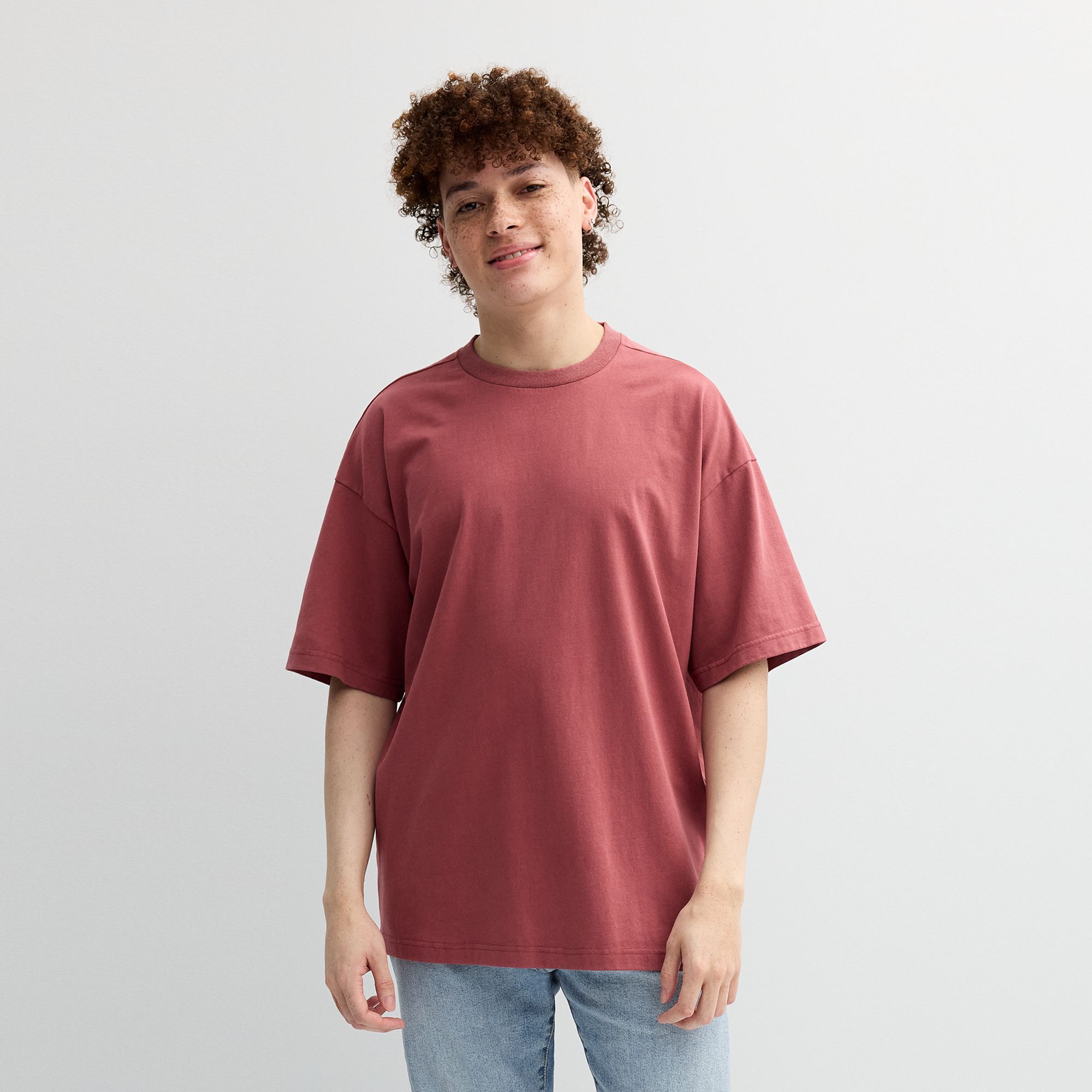 Mens Hollywood Short Sleeve Oversized Tee, Size: Large, Red Ochire