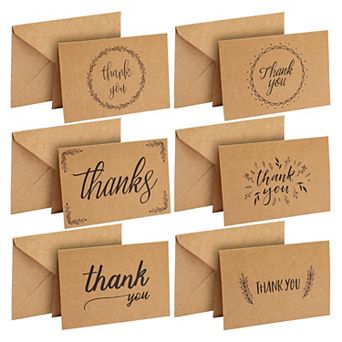 36 Pack Rustic Kraft Paper Material Thank You Cards With Envelopes, 4 X 6 in