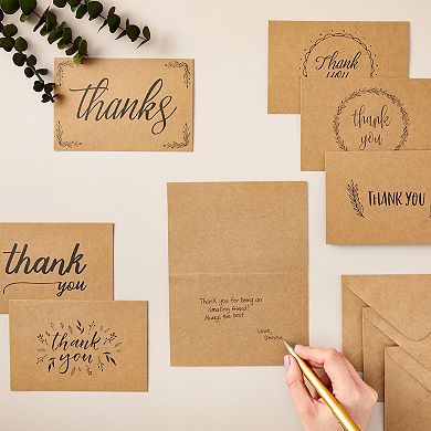 36 Pack Rustic Kraft Paper Material Thank You Cards With Envelopes, 4 X 6 In