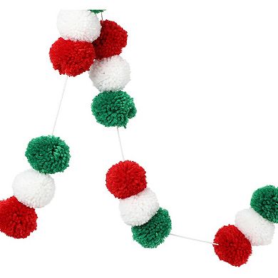 Christmas Pom Pom Garland, Red White And Green Xmas Tree Hanging Ornaments 10 Ft