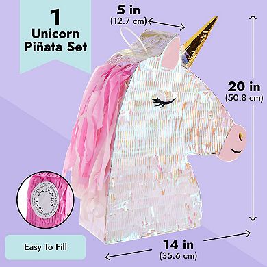 Unicorn Pinata Kit With Blindfold And Stick For Girls Birthday, 14 X 20 X 5"